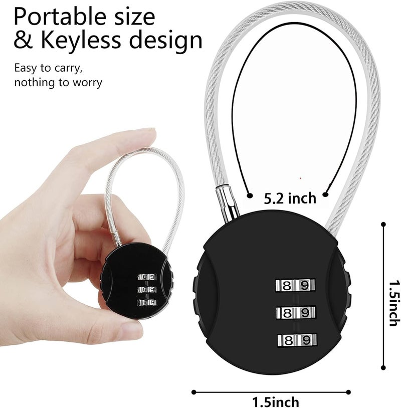 NFI essentials Stainless Steel Small 3 Digit Combination Padlock Locks for Home Office Hotel Doors, Travel Suitcases Luggage Briefcase Bag Number Lock Safe Security (Black) - Image 4
