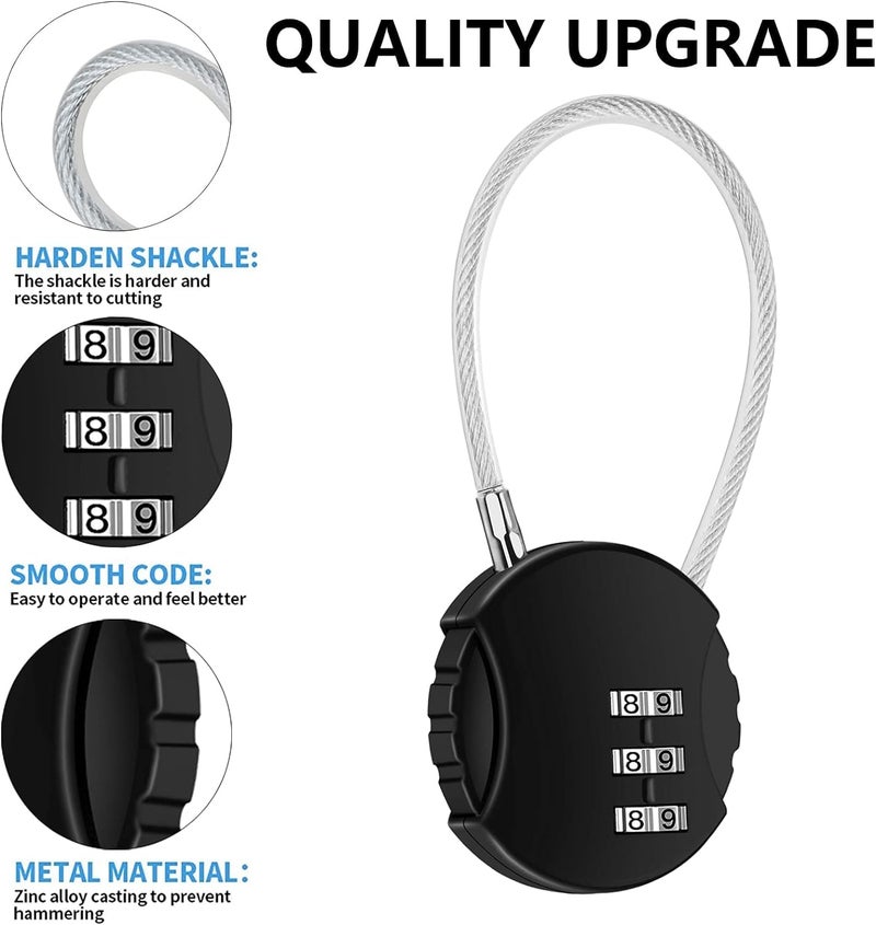 NFI essentials Stainless Steel Small 3 Digit Combination Padlock Locks for Home Office Hotel Doors, Travel Suitcases Luggage Briefcase Bag Number Lock Safe Security (Black) - Image 3