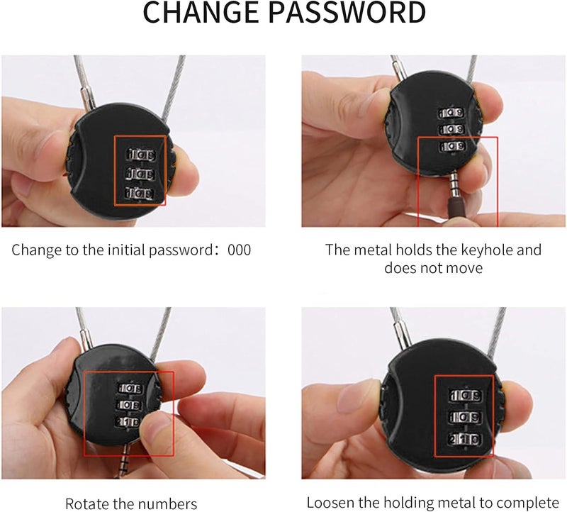 NFI essentials Stainless Steel Small 3 Digit Combination Padlock Locks for Home Office Hotel Doors, Travel Suitcases Luggage Briefcase Bag Number Lock Safe Security (Black) - Image 2