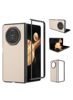 For Honor Magic V3 PU Leather Black Frame Full Coverage Phone Case(Peach Pink)