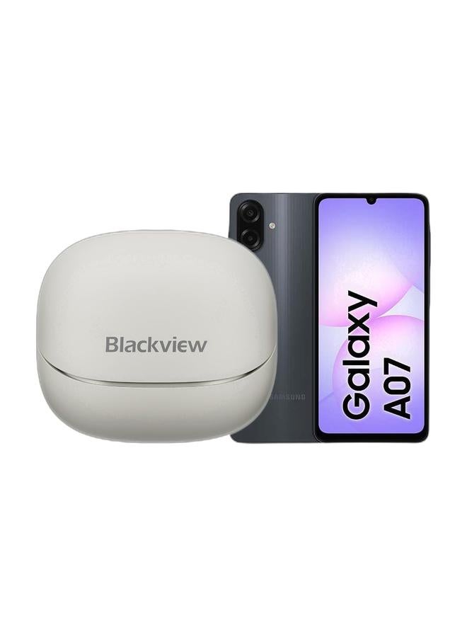 Blackview Galaxy A07 Dual SIM Black 4GB 128GB 4G - Middle East Version and Blackview AirBuds 9 Smart LED Power Display PNC Noise Reduction Sleep Mode In-ear TWS Earbuds Beige White Bundle - Image 1