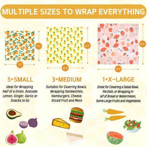 BYTTME Reusable Beeswax Wrap - 9 Pack Beeswax Wraps for Food, Eco-Friendly Beeswax Food Wraps, Bread Sandwich Food Wrap - Organic, Sustainable, Zero Waste, Plastic-Free Food Storage, 1XL, 3M, 5S - Image 2