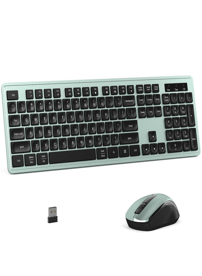 MPTOG Wireless Keyboard and Mouse Combo, Full-Size 104-Key Office Keyboard with 15 Function Keys, Numeric Keypad, Single USB Receiver, Compatible with PC and Laptop(Green) - Image 1