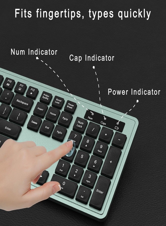 MPTOG Wireless Keyboard and Mouse Combo, Full-Size 104-Key Office Keyboard with 15 Function Keys, Numeric Keypad, Single USB Receiver, Compatible with PC and Laptop(Green) - Image 5