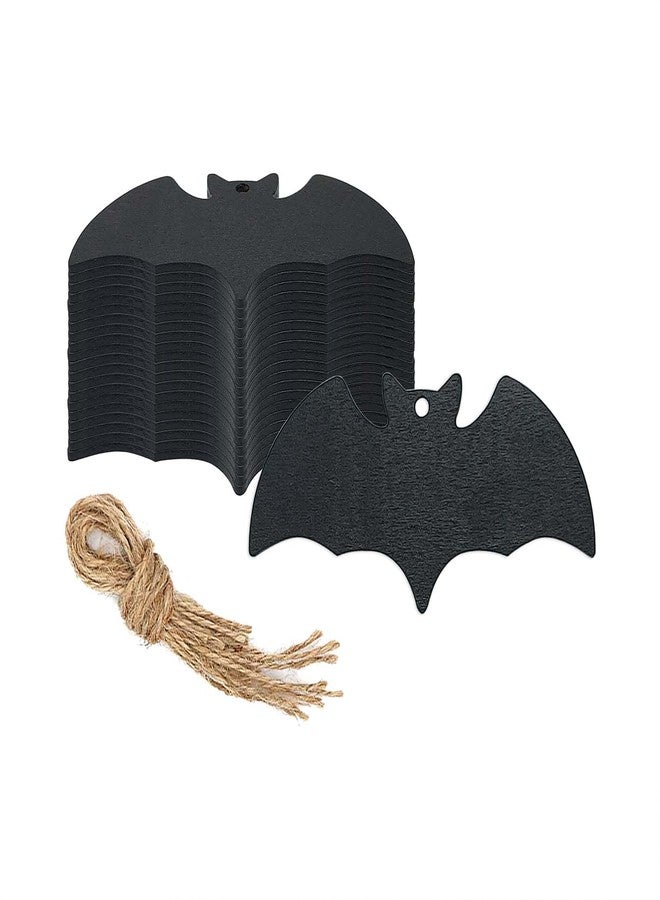JANOU 20pcs Black Bat Shape Wood Crafts DIY Cutouts Wooden Hanging Tags Ornaments with Ropes for Halloween Holidays Party Decoration, 4x2 Inch - Image 1