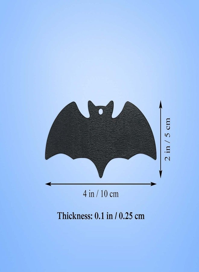 JANOU 20pcs Black Bat Shape Wood Crafts DIY Cutouts Wooden Hanging Tags Ornaments with Ropes for Halloween Holidays Party Decoration, 4x2 Inch - Image 2