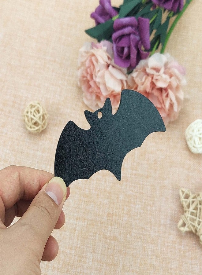 JANOU 20pcs Black Bat Shape Wood Crafts DIY Cutouts Wooden Hanging Tags Ornaments with Ropes for Halloween Holidays Party Decoration, 4x2 Inch - Image 3