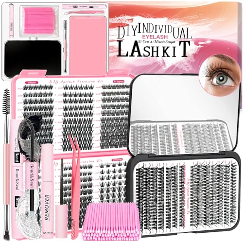 QUKLOGEN DIY Wispy Lash Extension Kit 620Pcs D Curl 6 styles Individual Lash Clusters Eyelash Extension with Lash Bond and SealQuick Glue Remover Tweezers Eyelash Brush Mini Applicator - Image 1