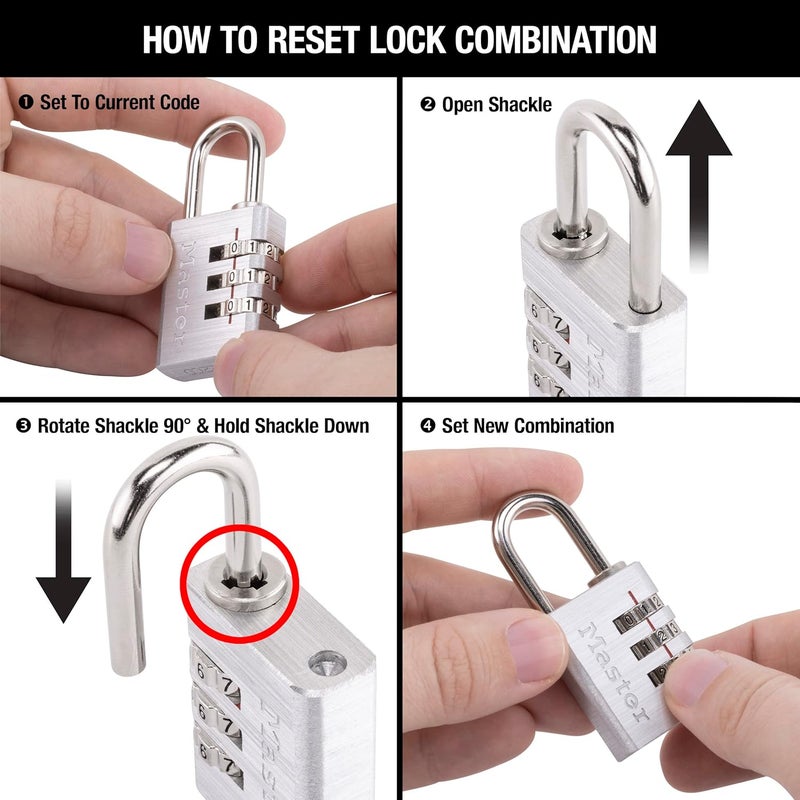 MasterLock Set Your Own Combination Aluminum Lock, Small Lock for Backpacks, Cabinets, or Zippers with 3-Digit Code,1-3/16 Inches Wide, 630D - Image 4