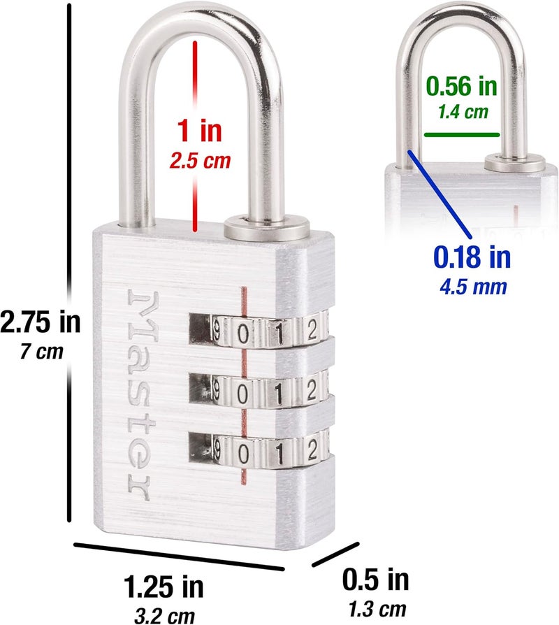 MasterLock Set Your Own Combination Aluminum Lock, Small Lock for Backpacks, Cabinets, or Zippers with 3-Digit Code,1-3/16 Inches Wide, 630D - Image 5