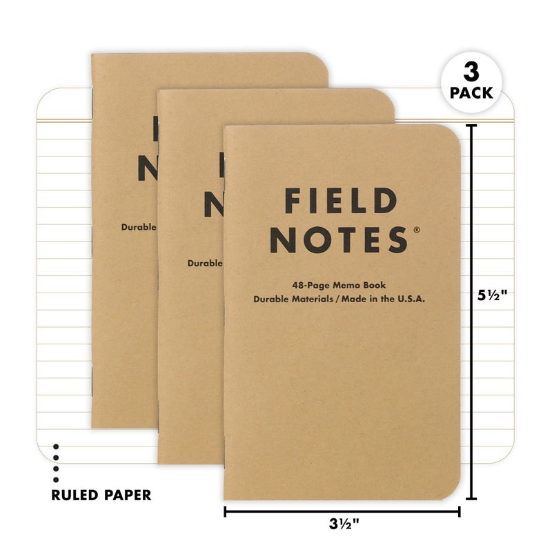 Field Notes: Original Kraft 3-Pack - Ruled Paper Memo Books - Lined 48 Page Pocket Notebooks - 3.5" x 5.5" - Image 2