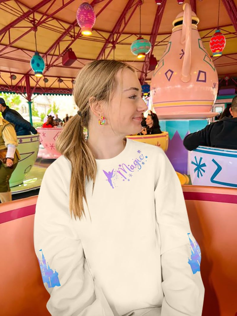 UNIQUEONE UNIQUENOE Magic Kingdom Sweatshirts for Women Magical Tshirt Family Vacation Tee Castle Graphic Long Sleeve Tops - Image 2