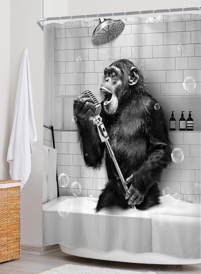 Newsely Funny Monkey Shower Curtain 72Wx72H Inch Black White Animal Chimpanzee Singing in Bathtub Men Kids Boy Shower Curtain Bathroom Set Modern Cool Waterproof Bath Decoration Accessories Home Decor - Image 3