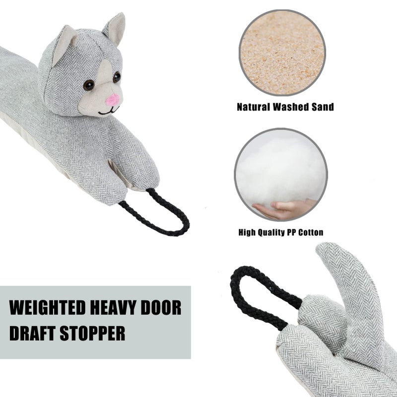 Marwood Under Door Draft Stopper Decorative Wind Stopper 30 inch for Door & Window, Weighted Animal Air Draft Stopper Snake Noise Blocker for Bottom of Door with Hanging Loops - Grey Cat - Image 4