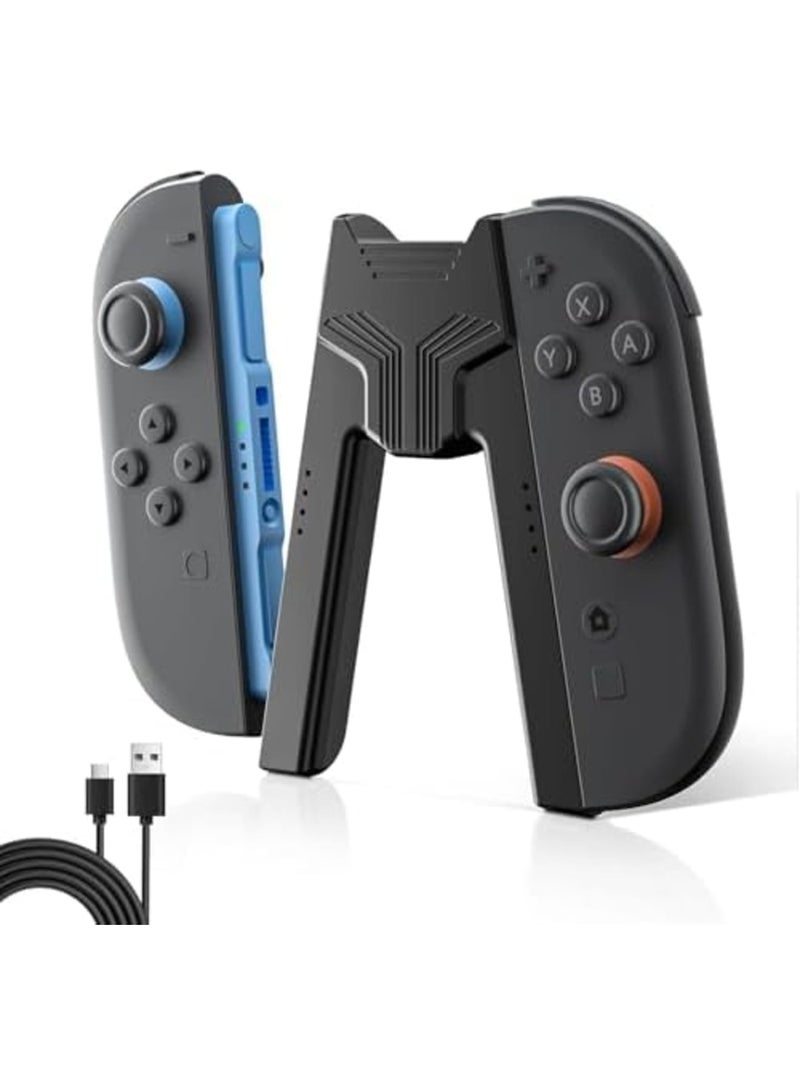 SYOSI Charging Grip for Switch 2 Controllers - Ergonomic V-Controller Stand with USB-C Cable and LED Indicator for Fast Charging While Playing – Compatible with Switch2 (Model 2025,Black) - Image 1