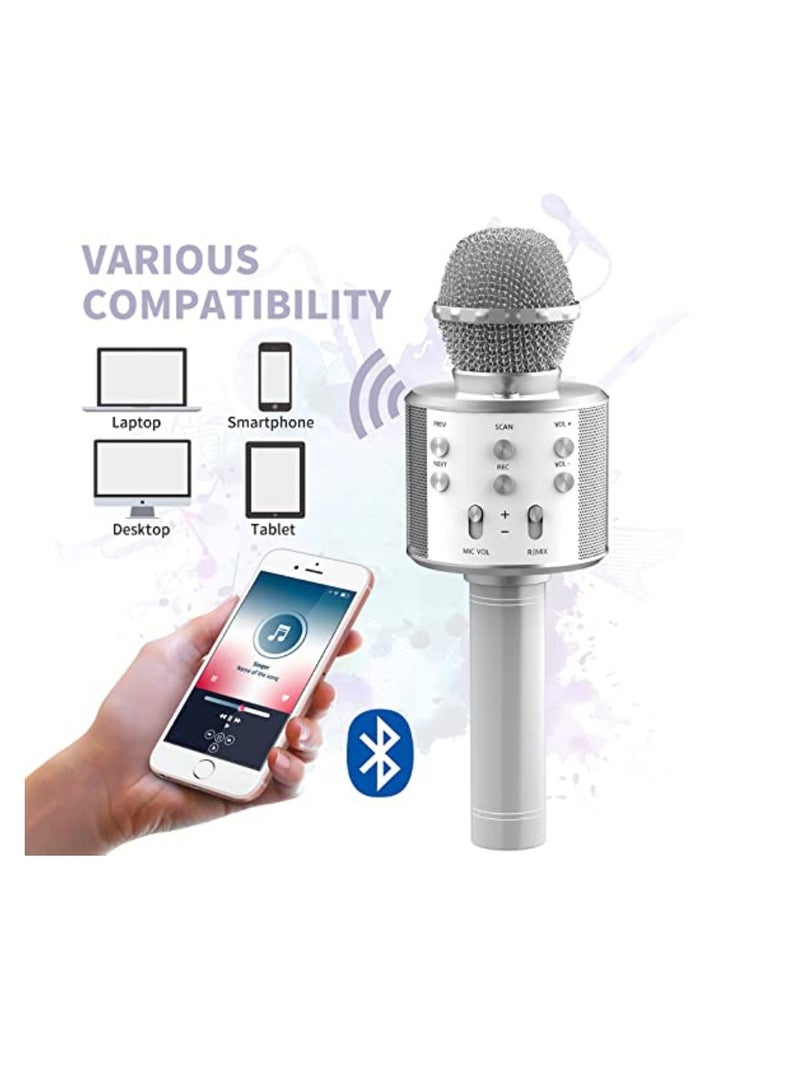 DIGI CORE Kids Microphone Wireless Bluetooth Karaoke Microphone Portable Handheld Karaoke Mic Speaker Machine For Home Party Birthday For All Smartphones Karaoke Machine Toys For Boys & Girls WS-858 Silver - Image 4