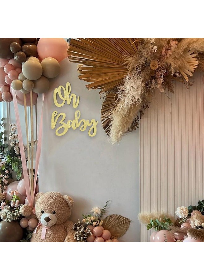MLOLM 13.8in Oh Baby Sign for Baby Shower Backdrop Gold Wooden Baby Shower Banner Sign for 1st Birthday Backdrop,Oh Baby Wood Sign for Wall Photo Props,Baby Announcements  - Image 2