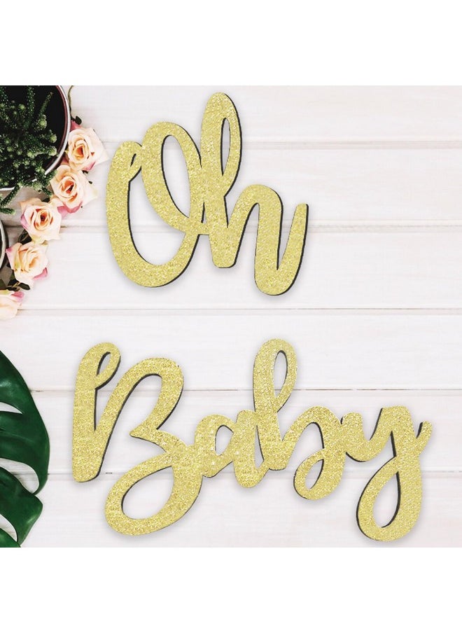 MLOLM 13.8in Oh Baby Sign for Baby Shower Backdrop Gold Wooden Baby Shower Banner Sign for 1st Birthday Backdrop,Oh Baby Wood Sign for Wall Photo Props,Baby Announcements  - Image 1