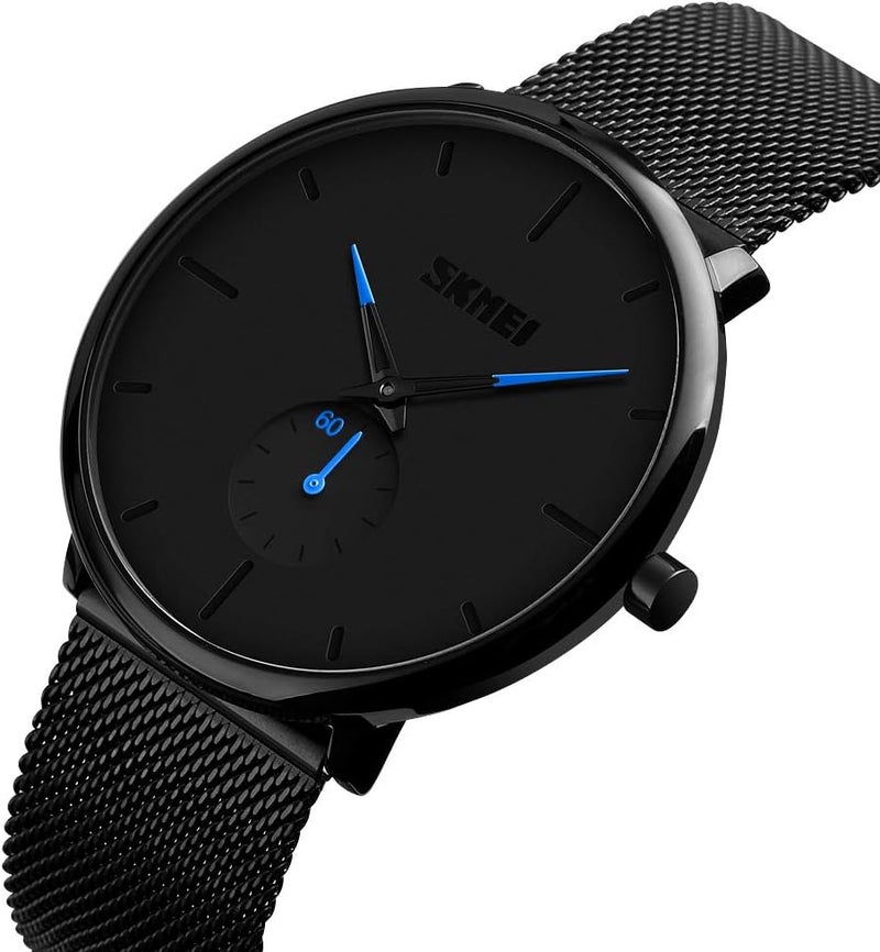 SKMEI Quartz Men Fashion Watch with Black Metal Mesh Band - Image 2