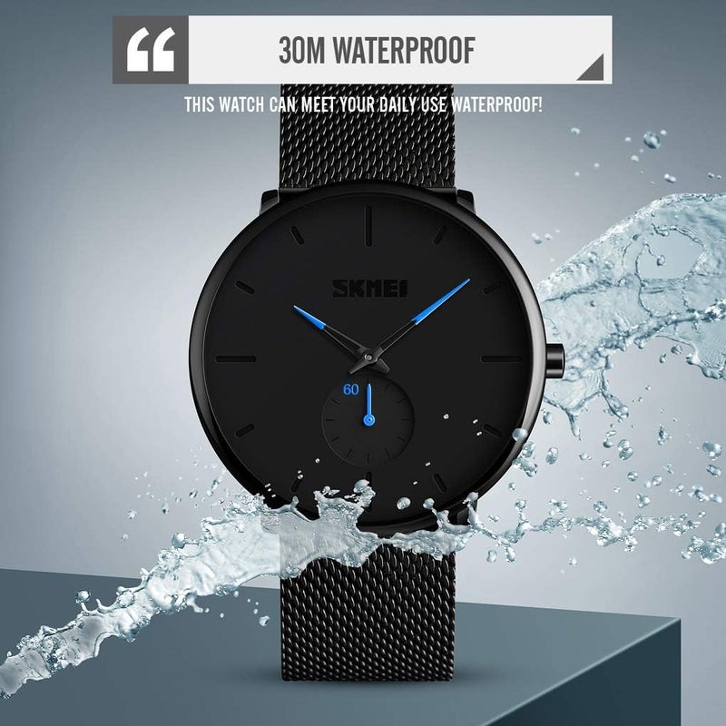 SKMEI Quartz Men Fashion Watch with Black Metal Mesh Band - Image 3
