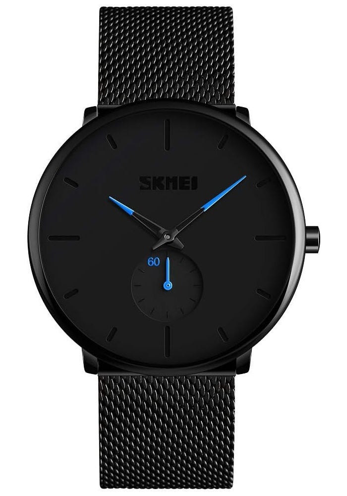 SKMEI Quartz Men Fashion Watch with Black Metal Mesh Band - Image 1