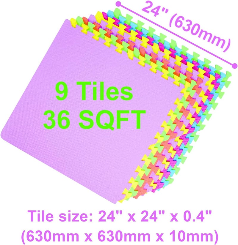 POCO DIVO 36-SQFT Giant Play Mat 9-Tile Excise Mat Easy Setup Solid EVA Foam Mat Multi-Color Interlocking Floor with 18-Border - Image 4