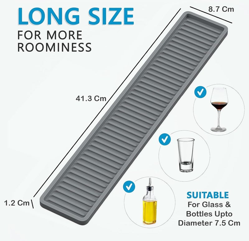 STORE 2508 Store2508 Silicone Kitchen Sink Long Holder Tray 413 x 87 Cm Vanity Bathroom Organizer Bar Coffee Service Mat - Image 3