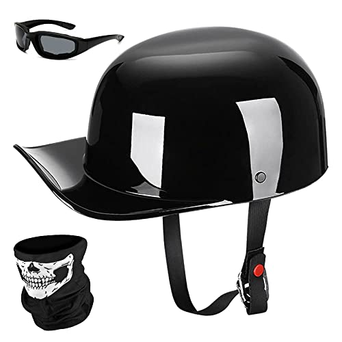 Yesmotor Baseball Motorcycle Helmet Half Cap for Bike Cruiser Chopper Moped Scooter- Dot Approved (Light Black, XL) - Image 1