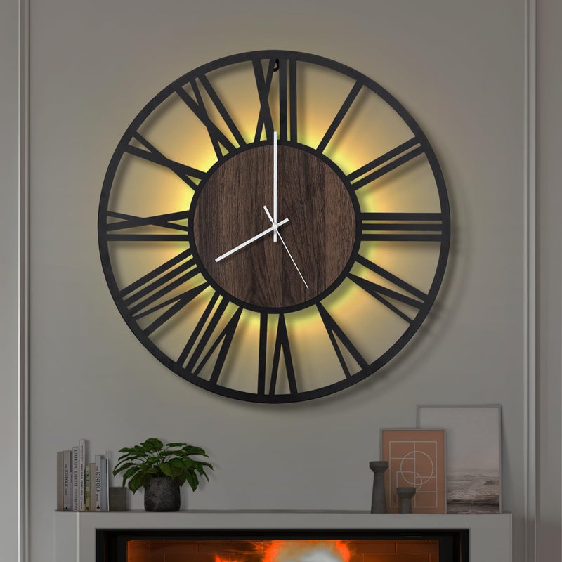 LEIKE Large LED Wall ClocksSilentNon TickingBattery Operated Rustic Round Modern Big Wood Wall Clock for Living Room BedroomKitchenFarmhouseOfficeHome Decor 20 BlackLEDRoman Number