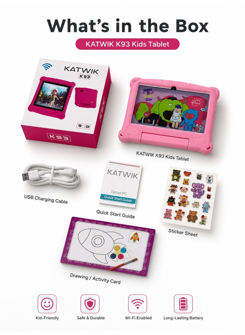 KATWIK K93 Kids Tablet 7-Inch WiFi Model With Protective Rubber Case, 13MP Rear Camera, AI Lens Flash, Type-C Charging, Learning & Entertainment Tablet For Kids - Image 4