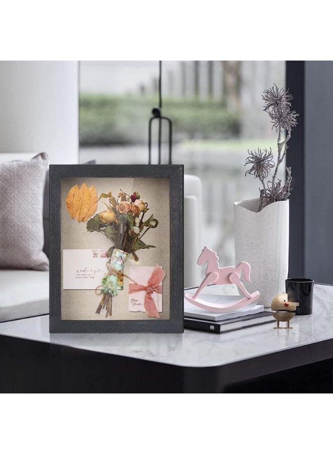 Shadow Box Frame Shadow Box Display Case with Linen Back Memorabilia Awards Medals Photos Memory Box Rustic Black  - Image 3