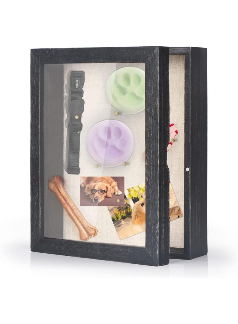 Shadow Box Frame Shadow Box Display Case with Linen Back Memorabilia Awards Medals Photos Memory Box Rustic Black  - Image 1