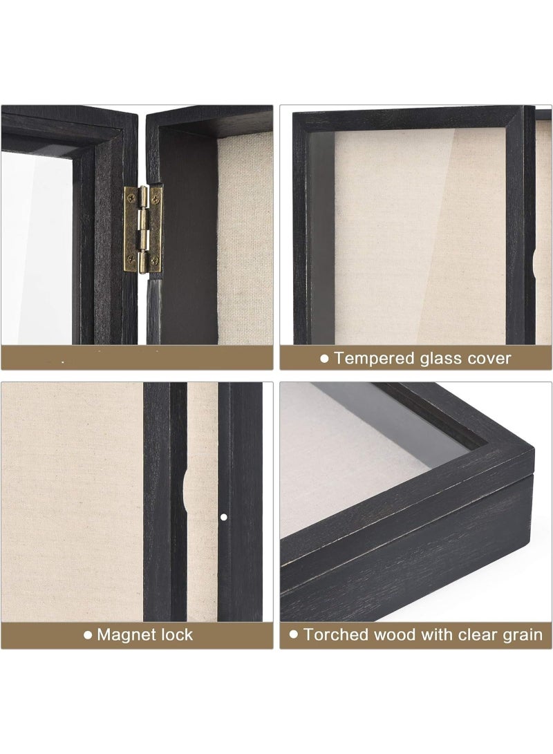 Shadow Box Frame Shadow Box Display Case with Linen Back Memorabilia Awards Medals Photos Memory Box Rustic Black  - Image 5