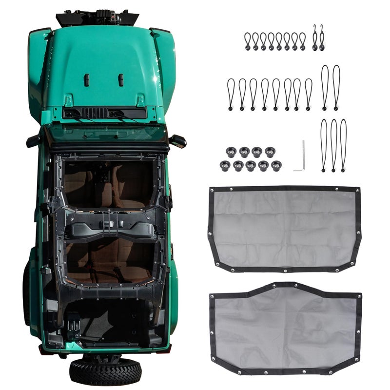 RERPRO Sunshade Compatible with 2024 2025 Jeep Wrangler JL 4 Door 4XE Hard Top Accessories Front Rear Sun Shade Soft Mesh Top Bimini Roof Bikini Cover Keep Airbag Function Front Rear Door Black