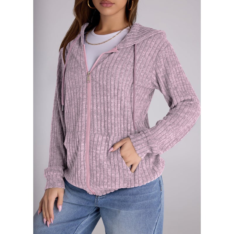Witsmile Zip Up Hoodies for Women Long Sleeve Oversized Sweatshirts Basic Workout jacket Purple Pink - Image 5