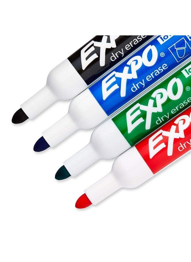 Expo - 82074 Lowodor Dry Erase Markers Bullet Tip 4 Assorted Colors (Black Blue Green And Red) 4 Blisters Of 4 Markers Each Total 16 Assorted Color Markers - Image 1