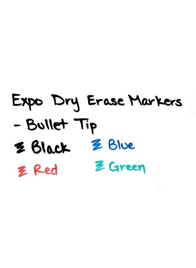Expo - 82074 Lowodor Dry Erase Markers Bullet Tip 4 Assorted Colors (Black Blue Green And Red) 4 Blisters Of 4 Markers Each Total 16 Assorted Color Markers - Image 1