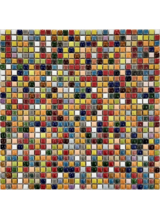 Hominter 11-Sheets Multi Colored Ceramic Mosaic Floor Tile, Small Square Glazed Porcelain Tile, Bathroom Tiles Shower Wall Backsplash TA401 - Image 1