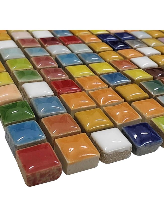 Hominter 11-Sheets Multi Colored Ceramic Mosaic Floor Tile, Small Square Glazed Porcelain Tile, Bathroom Tiles Shower Wall Backsplash TA401 - Image 2