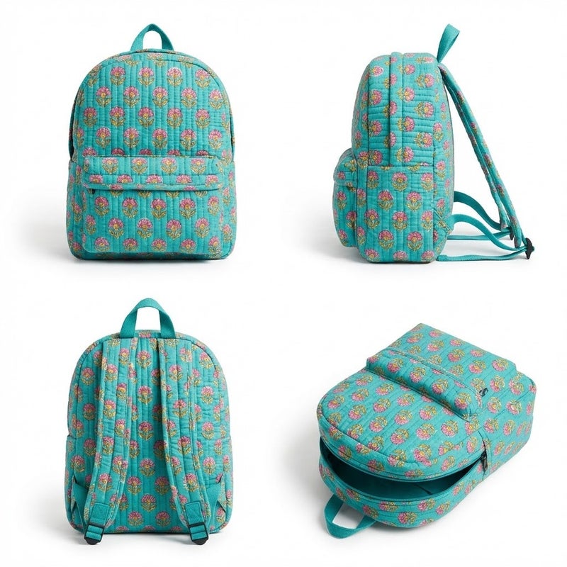 LITTLE CHIKU Handcrafted Soft Quilted Cotton Toddler Backpack Floral Print Design - Image 1