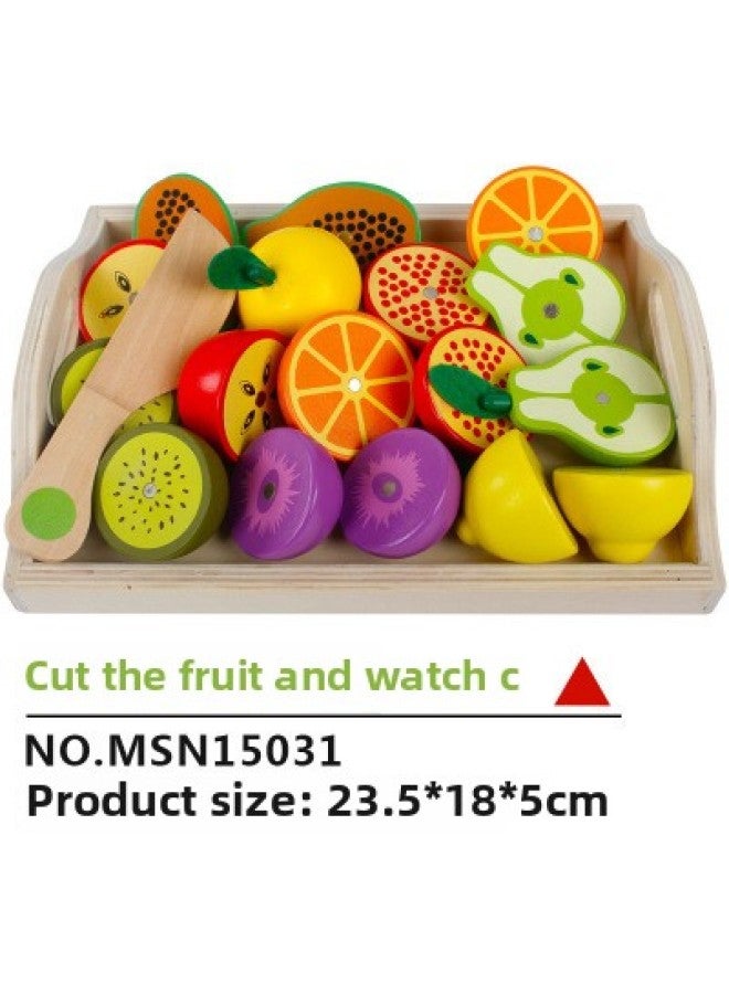 Wooden Children's Educational Early Education Play House Toy Simulation Fruit Cutting And Watching Vegetables Cutting And Playing House Kitchen-Color:Fruit Cut C  - Image 1