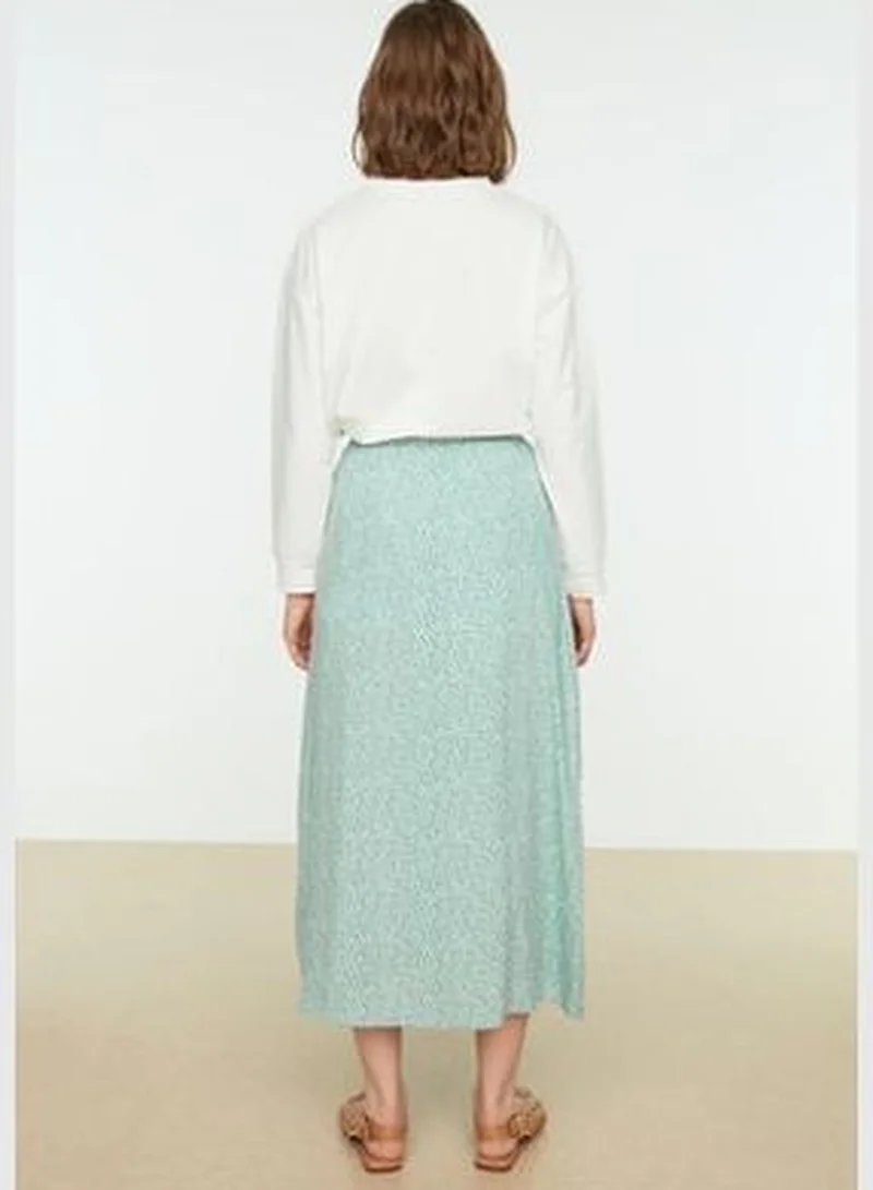 trendyol Mint Floral Printed Viscose Woven Flare Skirt TCTSS21ET0497