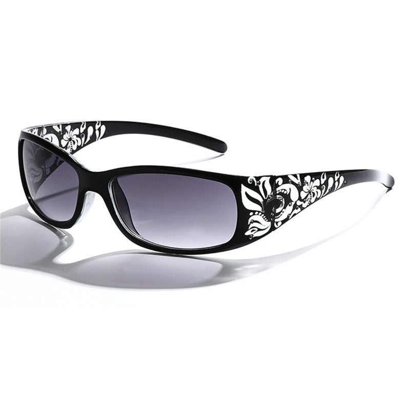 willochra fashion Y2K Polarized Sunglasses for Women Rhinestone Wrap Around Rectangular Sunglasses UV400 Protection (black) - Image 1