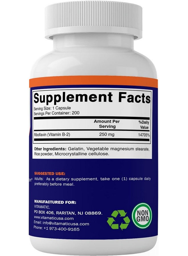 Vitamatic Vitamin B2 (Riboflavin) 250 mg - 200 Capsules Support Cellular Energy & Red Blood Cell Production - Image 4