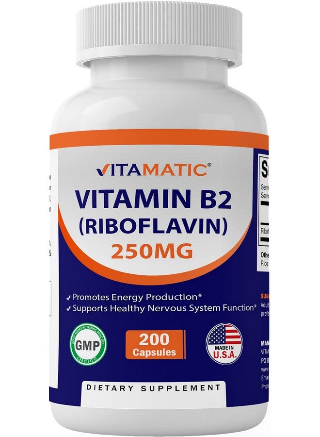 Vitamatic Vitamin B2 (Riboflavin) 250 mg - 200 Capsules Support Cellular Energy & Red Blood Cell Production - Image 1