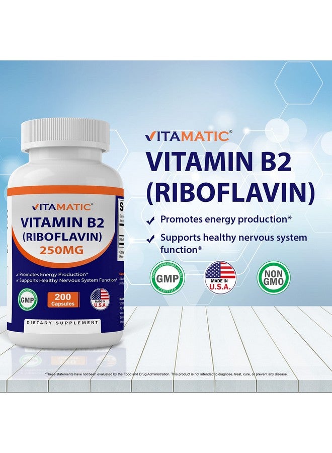 Vitamatic Vitamin B2 (Riboflavin) 250 mg - 200 Capsules Support Cellular Energy & Red Blood Cell Production - Image 3