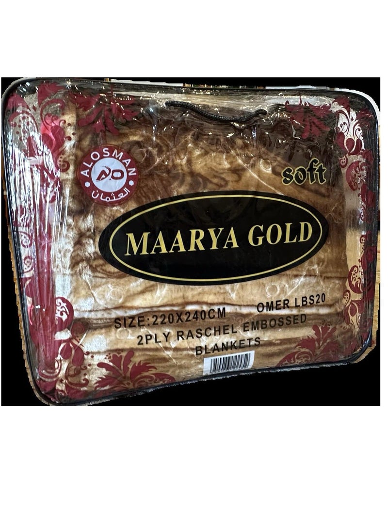 MAARYA GOLD 2 PLY SUPER SOFT EMBOSSED BLANKET - Image 1