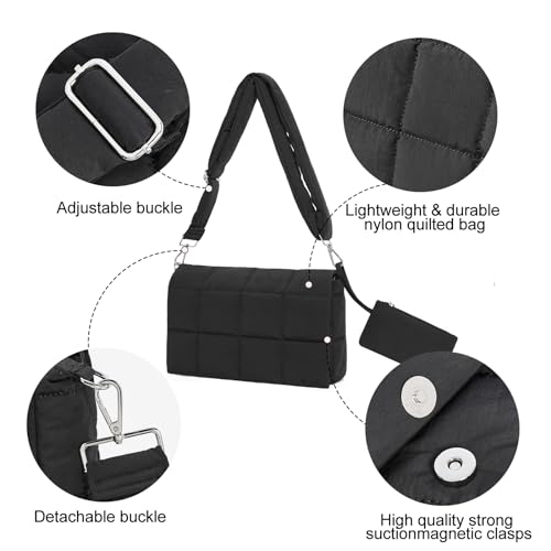 CLUCI Puffer Shoulder Bag Puffy Crossbody Purse for Women Middle Tote Bag Lightweight Cotton Padded Hobo Handbag - Image 5