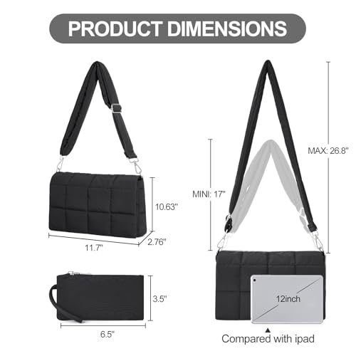 CLUCI Puffer Shoulder Bag Puffy Crossbody Purse for Women Middle Tote Bag Lightweight Cotton Padded Hobo Handbag - Image 3