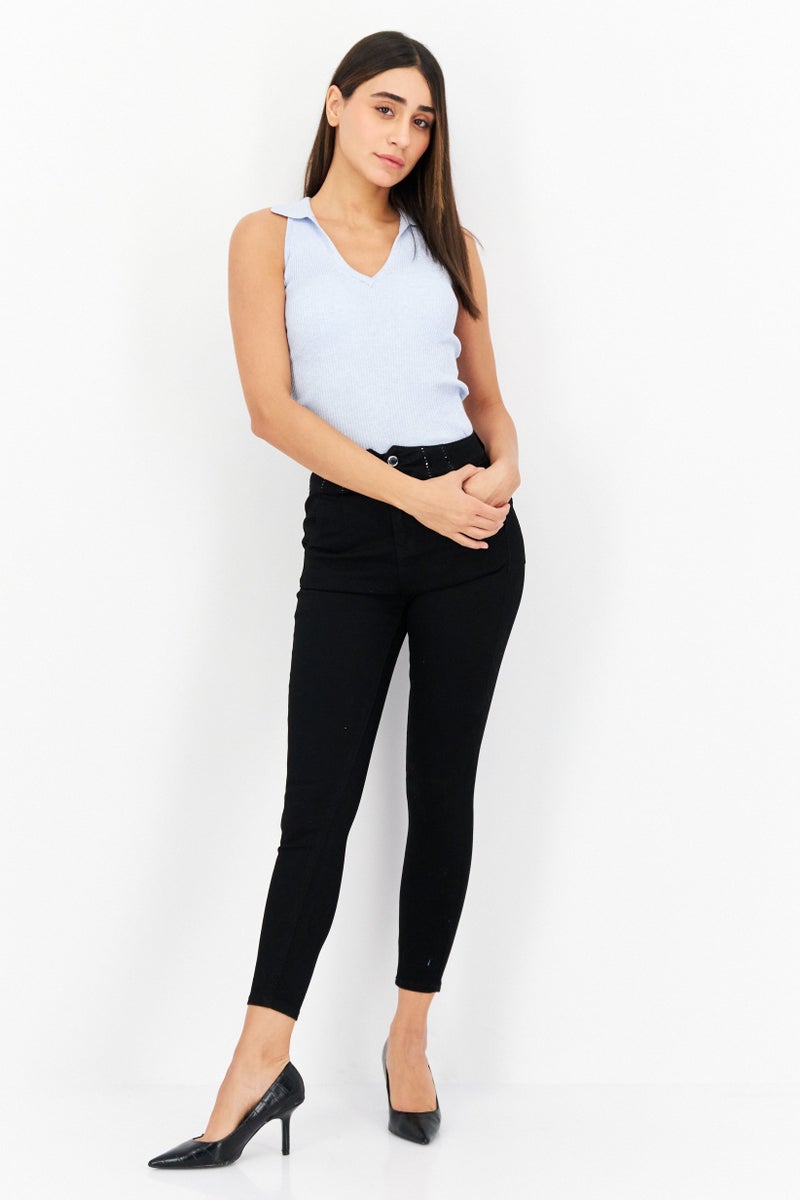 VERO MODA Women Slim Fit Solid Stretchable Denim Jeans, Black - Image 2